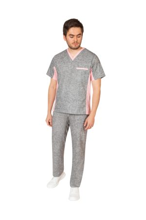 OFERTA Traje quirúrgico caballero gris con rosa(10207)